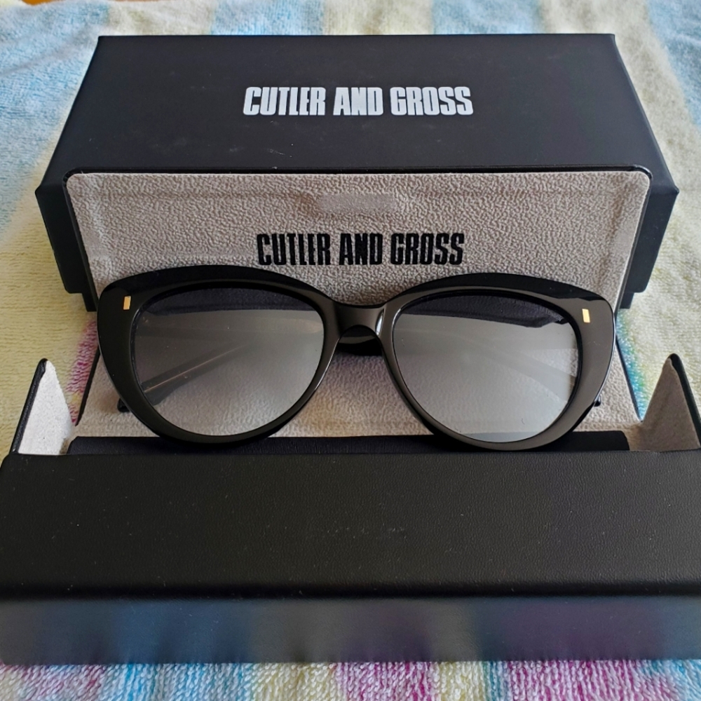 Cutler and Gross 1350 women's cat eye sunglasses, black w/gold, practically new